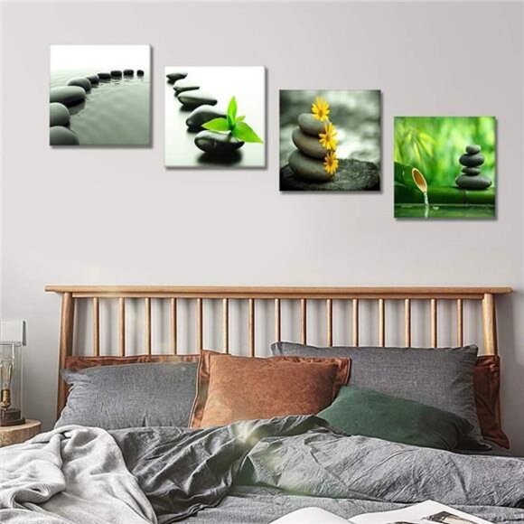 Artscope 4 Pieces Canvas Prints Wall Art - Japanese-style Black Stone - Picture 5 of 7